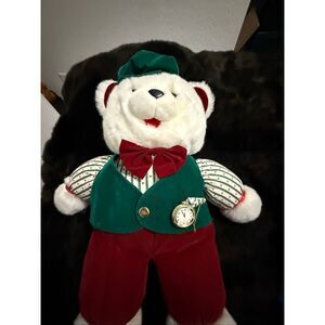 23" Vtg 1986 Kmart Xmas 1992 BOY Teddy Bear White Plush Stuffed Toy GOLD Watch